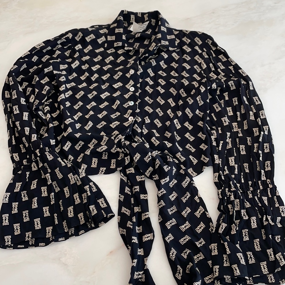 Vintage Mevisto Women’s Blouse with Flounce Sleeve-Size Large